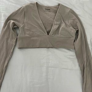 Garage v neck long sleeve top in nude pink